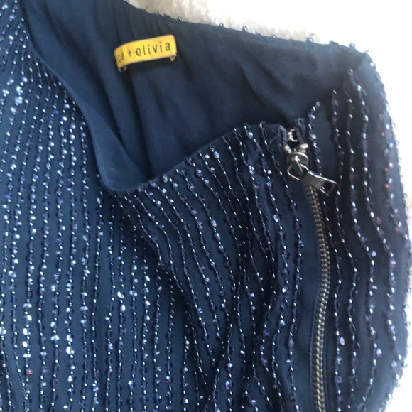 Alice+Olivia Beaded Sparkly One Shoulder Dress Blue Small - Picture 4 of 5